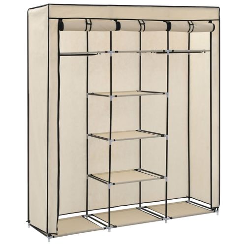 Armoire De Rangement - Armoire De Chambre Avec Compartiments Et Barres Crème 150x45x175 Cm Tissu