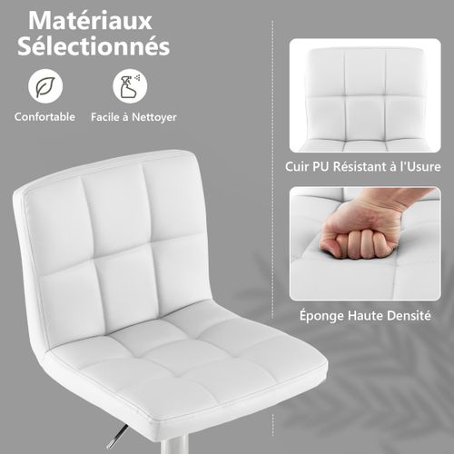 Chaise De Bar Pivotante - Tabouret De Bar Hauteur Réglable 42.5x43x96.5-116.5cm Blanc