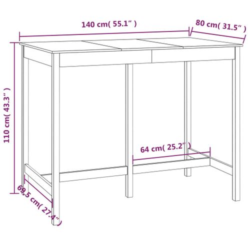 Table De Bar - Table Haute - Table à Manger 140x80x110 Cm Bois Massif De Pin