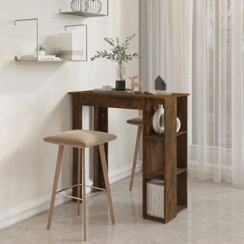 Table De Bar - Table Haute - Table à Manger Avec Étagère Chêne Fumé Bois D'ingénierie
