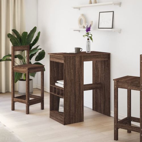 Table De Bar - Table Haute - Table à Manger Avec Étagères Chêne Marron Bois D'ingénierie