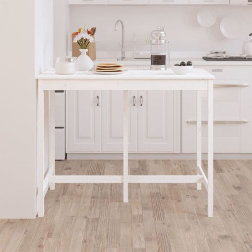 Table De Bar - Table Haute - Table à Manger Blanc 140x80x110 Cm Bois Massif De Pin