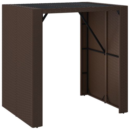 Table De Bar - Table Haute - Table à Manger Et Dessus En Verre Marron 105x80x110 Cm Poly Rotin