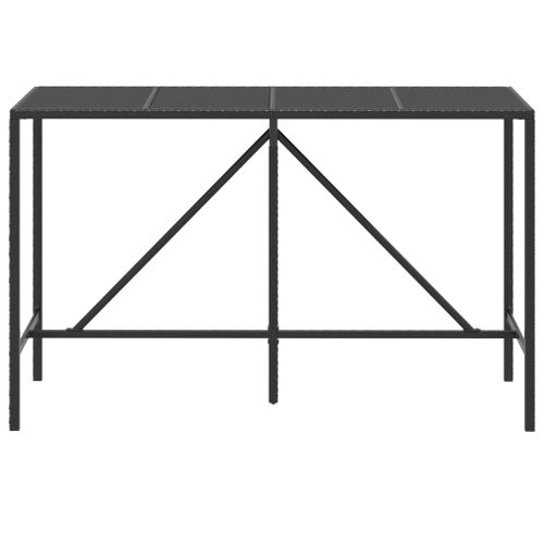 Table De Bar - Table Haute - Table à Manger Et Dessus En Verre Noir 180x70x110 Cm Poly Rotin