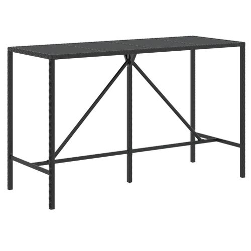 Table De Bar - Table Haute - Table à Manger Et Dessus En Verre Noir 180x70x110 Cm Poly Rotin