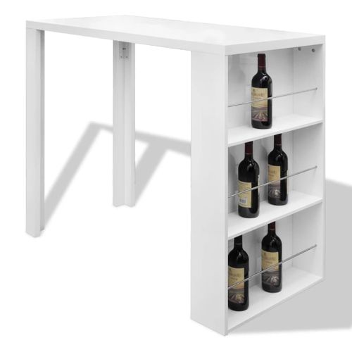 Table De Bar - Table Haute - Table à Manger Mdf Avec Casier à Bouteilles Blanc Haut Brillance