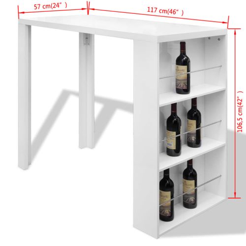 Table De Bar - Table Haute - Table à Manger Mdf Avec Casier à Bouteilles Blanc Haut Brillance