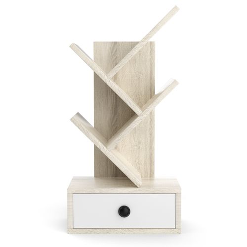 Bibliothèque - Étagère Arbre 60cm 5 Niveaux Avec Tiroir Pour Bureau Salon Chambre Beige