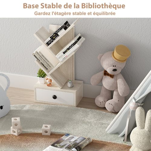 Bibliothèque - Étagère Arbre 60cm 5 Niveaux Avec Tiroir Pour Bureau Salon Chambre Beige