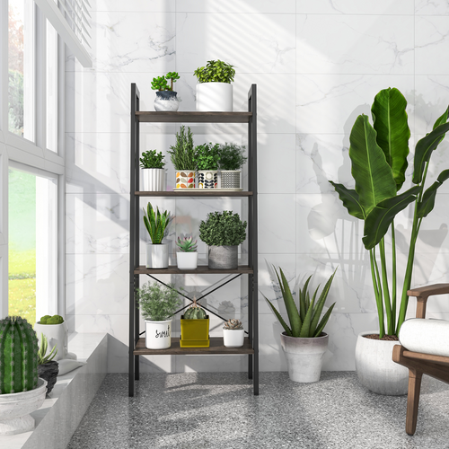 Bibliothèque 4 Niveaux, Étagère Industrielle Coussinets De Pied Réglables Anti-basculement Brun