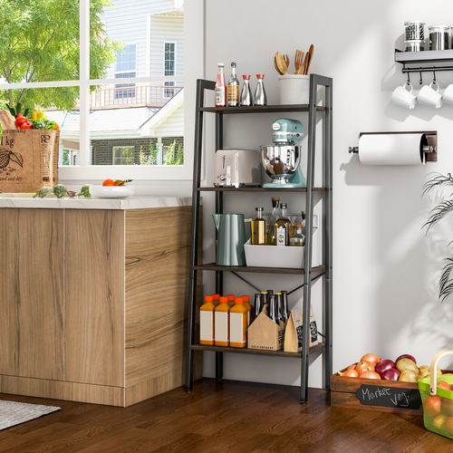 Bibliothèque 4 Niveaux, Étagère Industrielle Coussinets De Pied Réglables Anti-basculement Brun