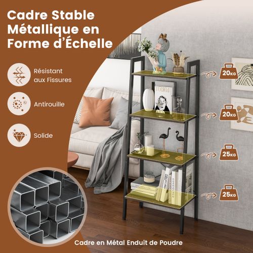 Bibliothèque 4 Niveaux, Étagère Industrielle Coussinets De Pied Réglables Anti-basculement Brun