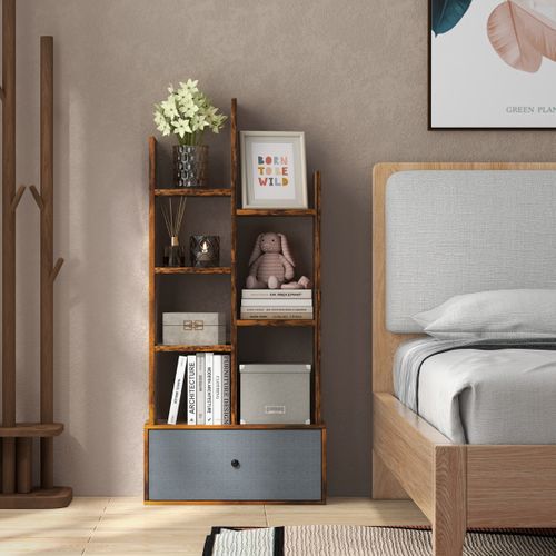 Bibliothèque - Étagère Industrielle 7 Niveaux Tiroir En Tissu Anti-basculement Marron