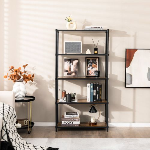 Bibliothèque - Étagère Industrielle 5 Niveaux 80x29x154 Cm Anti-basculement Pieds Réglables Noir