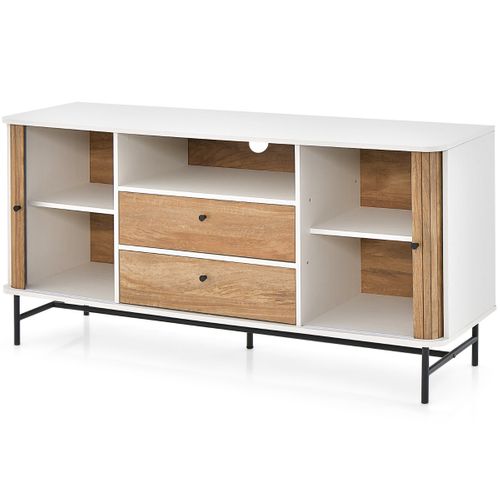 Meuble TV Polyvalent Banc TV Moderne Avec Portes Coulissantes 150x45x74cm Blanc