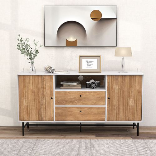 Meuble TV Polyvalent Banc TV Moderne Avec Portes Coulissantes 150x45x74cm Blanc