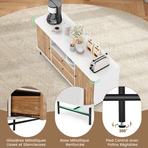 Meuble TV Polyvalent Banc TV Moderne Avec Portes Coulissantes 150x45x74cm Blanc