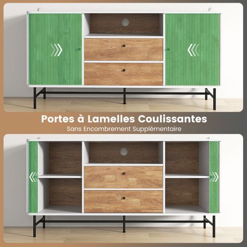 Meuble TV Polyvalent Banc TV Moderne Avec Portes Coulissantes 150x45x74cm Blanc