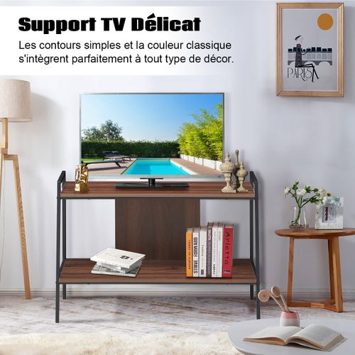 Meuble TV Banc TV 89x43x60 Cm à 2 Niveaux Pour Téléviseurs Bois Noyer