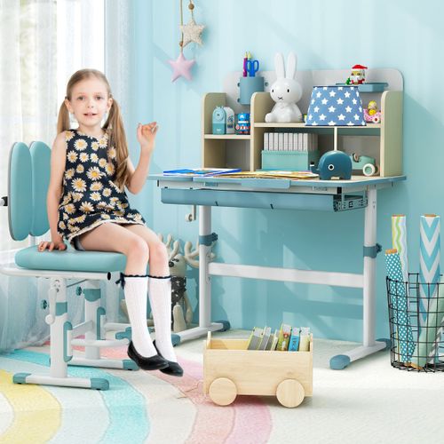Bureau D'etude Enfants Table D'ecriture Réglable Hauteur Plateau Inclinable 80x51x88-110,5cm Bleu