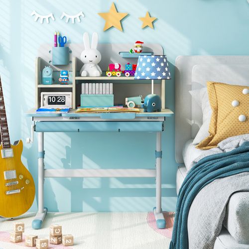 Bureau D'etude Enfants Table D'ecriture Réglable Hauteur Plateau Inclinable 80x51x88-110,5cm Bleu