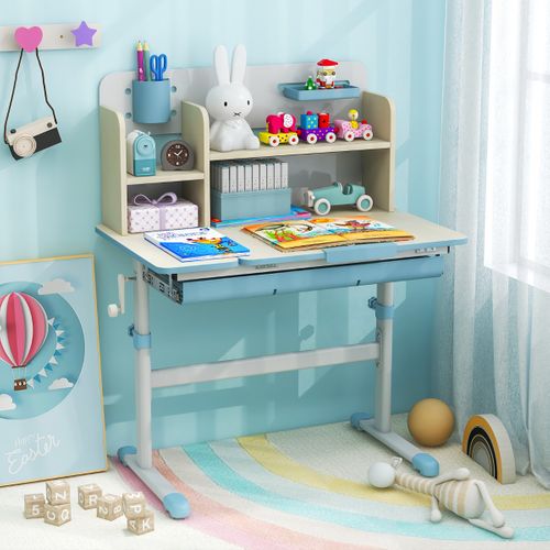 Bureau D'etude Enfants Table D'ecriture Réglable Hauteur Plateau Inclinable 80x51x88-110,5cm Bleu