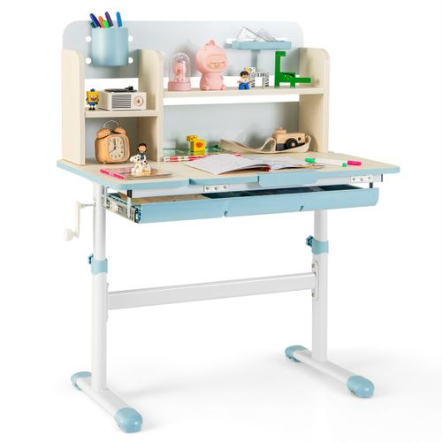 Bureau D'etude Enfants Table D'ecriture Réglable Hauteur Plateau Inclinable 80x51x88-110,5cm Bleu