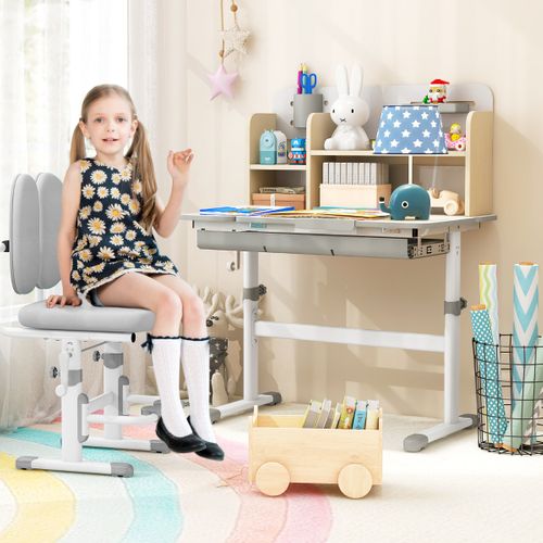 Bureau D'etude Enfants Table D'ecriture Réglable Hauteur Plateau Inclinable 80x51x88-110,5cm Gris