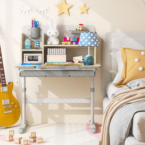 Bureau D'etude Enfants Table D'ecriture Réglable Hauteur Plateau Inclinable 80x51x88-110,5cm Gris