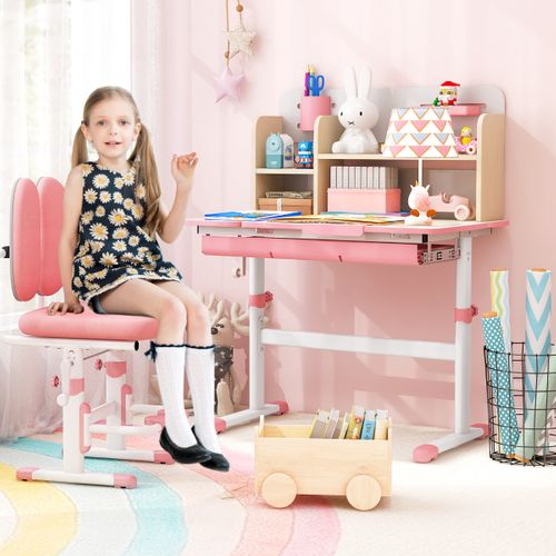 Bureau D'etude Enfants Table D'ecriture Réglable Hauteur Plateau Inclinable 80x51x88-110,5cm Rose