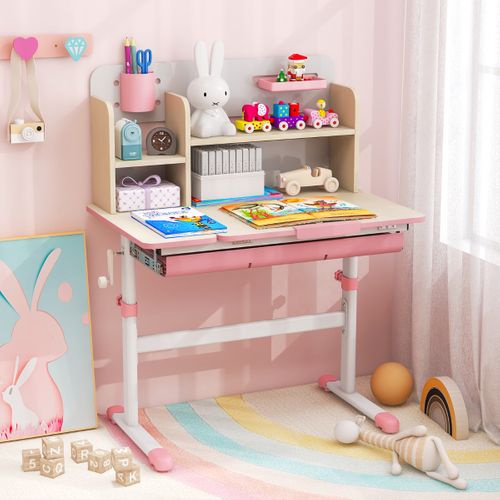 Bureau D'etude Enfants Table D'ecriture Réglable Hauteur Plateau Inclinable 80x51x88-110,5cm Rose