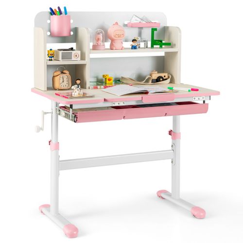 Bureau D'etude Enfants Table D'ecriture Réglable Hauteur Plateau Inclinable 80x51x88-110,5cm Rose
