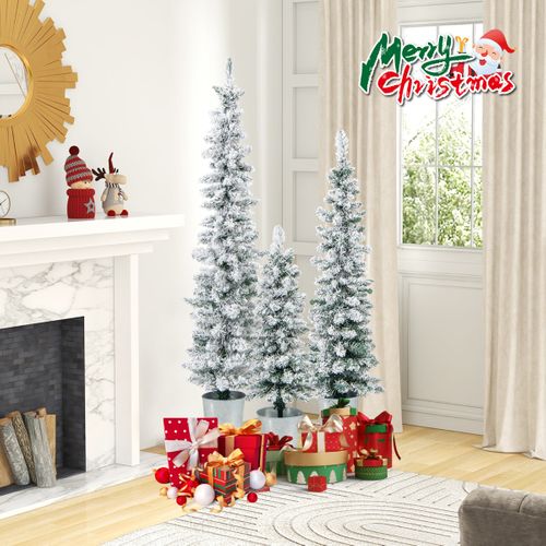 Lot De 3 Sapins De Noël - Arbres De Noël Artificiels 90/120/150 Cm Bases Métalliques Avec Ciment