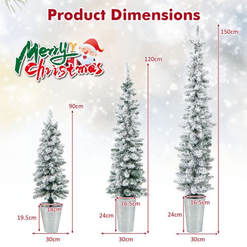 Lot De 3 Sapins De Noël - Arbres De Noël Artificiels 90/120/150 Cm Bases Métalliques Avec Ciment