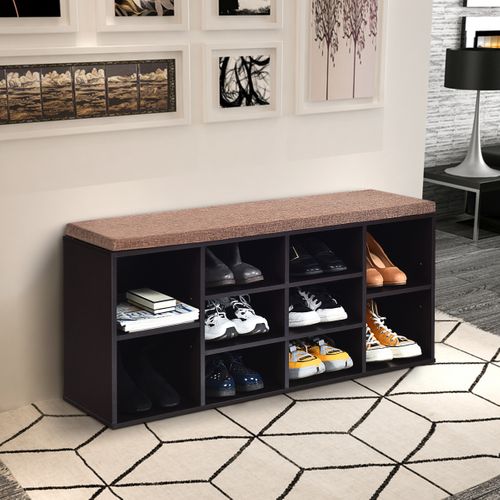 Banc à Chaussures - Meuble à Chaussures - Banc De Rangement Avec Coussin Bois 104x30x48 Cm Marron