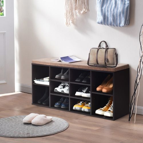 Banc à Chaussures - Meuble à Chaussures - Banc De Rangement Avec Coussin Bois 104x30x48 Cm Marron