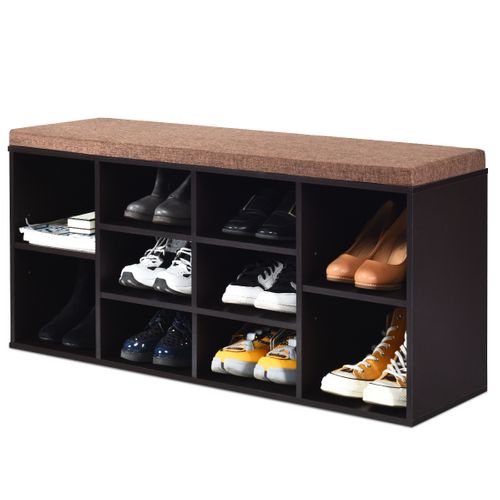 Banc à Chaussures - Meuble à Chaussures - Banc De Rangement Avec Coussin Bois 104x30x48 Cm Marron