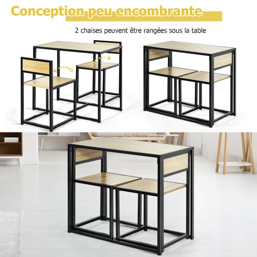 Ensemble Table à Manger Avec 2 Chaises, Ensemble De Salle à Manger Encastrable Industriel Naturel