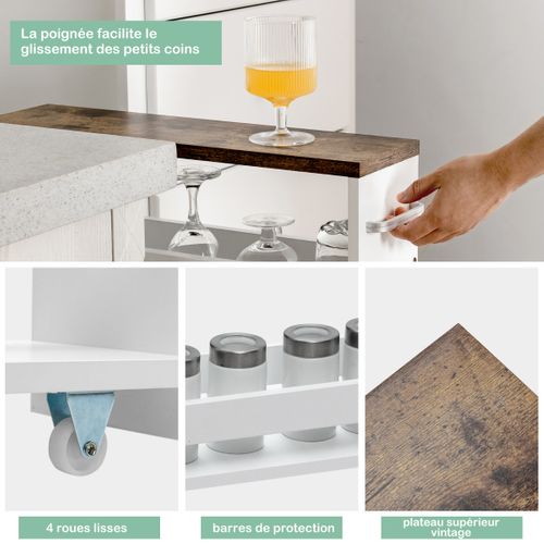 Chariot De Rangement, Desserte à Roulettes 4 Niveaux Pour Cuisine Étroites Salle De Bain Blanc