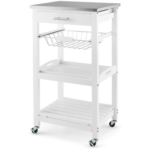 Desserte, Chariot De Cuisine Sur Roues Avec Comptoir Et Tiroir Coulissant 47x39x85cm Blanc