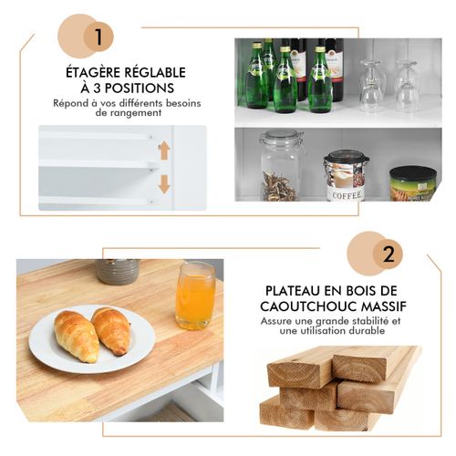 Desserte à Roulettes Chariot De Cuisine Avec Porte-épices Et Tiroirs - 88x46x90 Cm Blanc