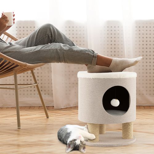 Arbre à Chat, Tour De Jeux Pour Chats Avec Condo Et Poteaux Griffoir Et Balle 40x40x47 Cm Beige