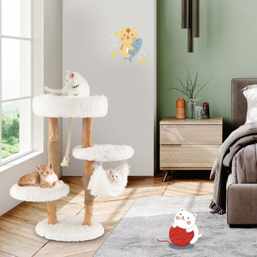 Arbre à Chat, Tour à Chat Avec Plusieurs Plateforme 41x41x87 Cm Blanc Bois