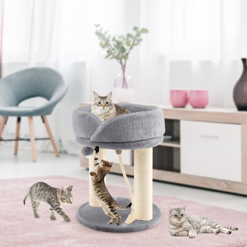 Arbre à Chat, Tour à Chat, Griffoir 2 Plateformes Avec Perchoir Souple Boule De Fourrure Gris