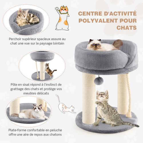 Arbre à Chat, Tour à Chat, Griffoir 2 Plateformes Avec Perchoir Souple Boule De Fourrure Gris