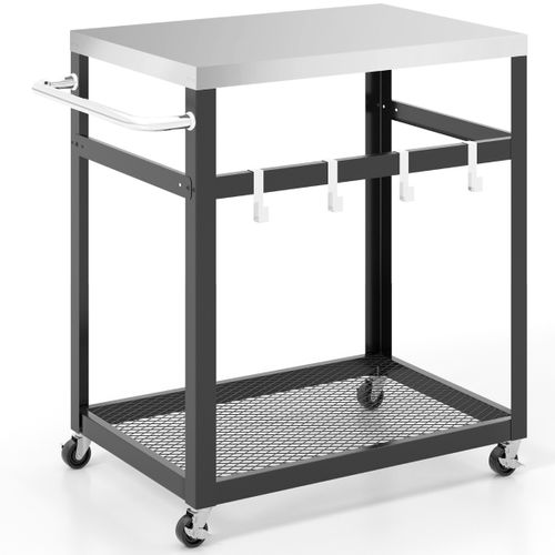 Desserte D'extérieur à Roulettes, Chariot De Cuisine Avec Crochets 83,5x50,5x84,5cm Noir