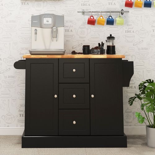 Desserte De Cuisine, Buffet De Cuisine Avec Roues Cachée Porte-serviettes 127x46x91cm Noir