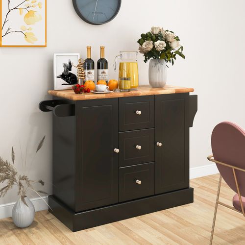 Desserte De Cuisine, Buffet De Cuisine Avec Roues Cachée Porte-serviettes 127x46x91cm Noir