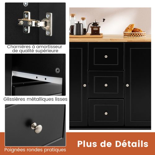 Desserte De Cuisine, Buffet De Cuisine Avec Roues Cachée Porte-serviettes 127x46x91cm Noir