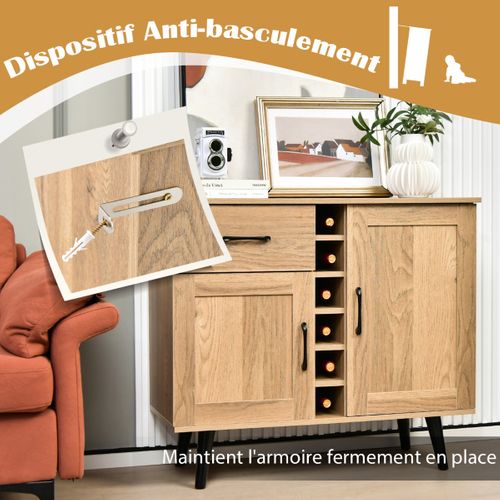 Buffet De Cuisine, Meuble De Rangement, Meuble Cuisine Industriel Avec Porte-bouteilles 90x40x79cm
